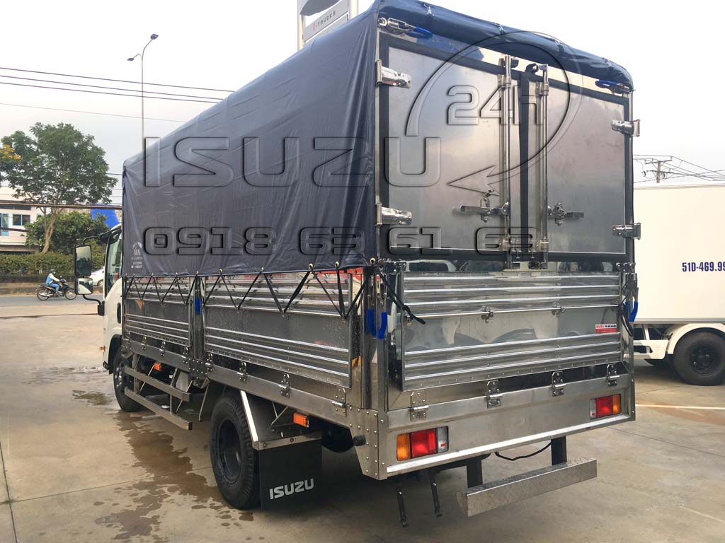 Tổng quan thùng bạt full inox xe tải Isuzu 1T9 NMR 310 đầu vuông thùng mui bạt full inox 304
